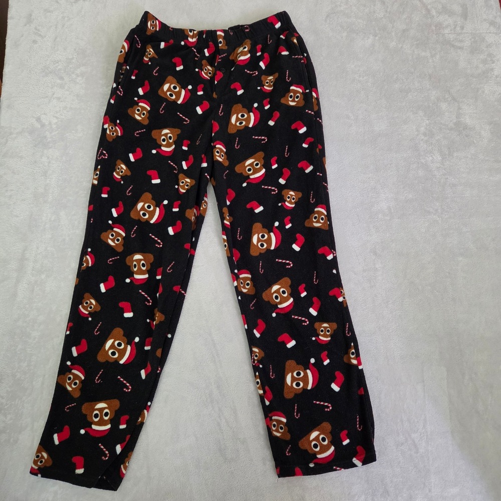 Christmas Santa Poop Emoji Fleece Pajama Pants Boys Large Black Holiday